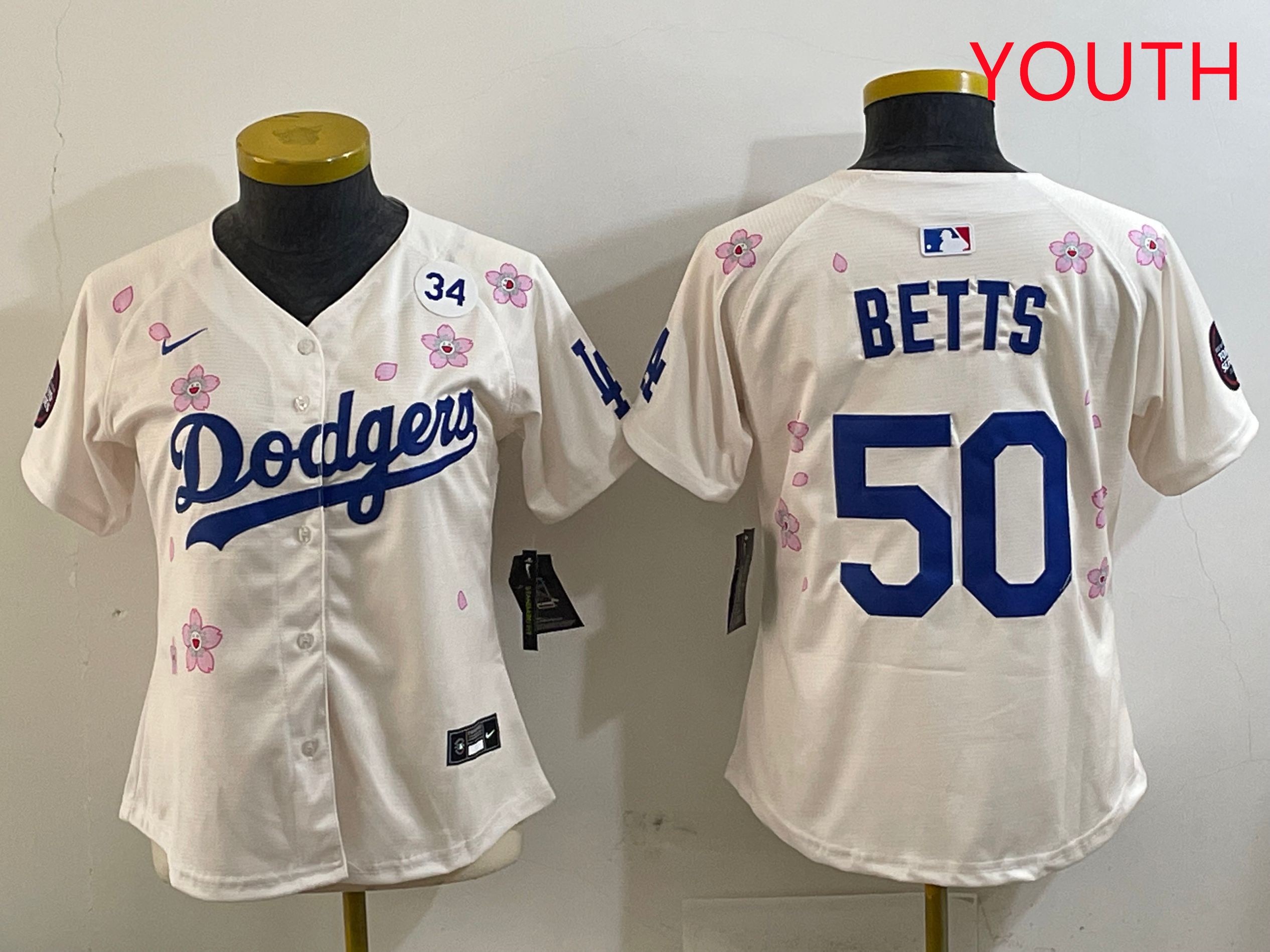 Youth Los Angeles Dodgers 50 Betts Cream Sakura Edition 2025 Nike MLB Jersey style 4